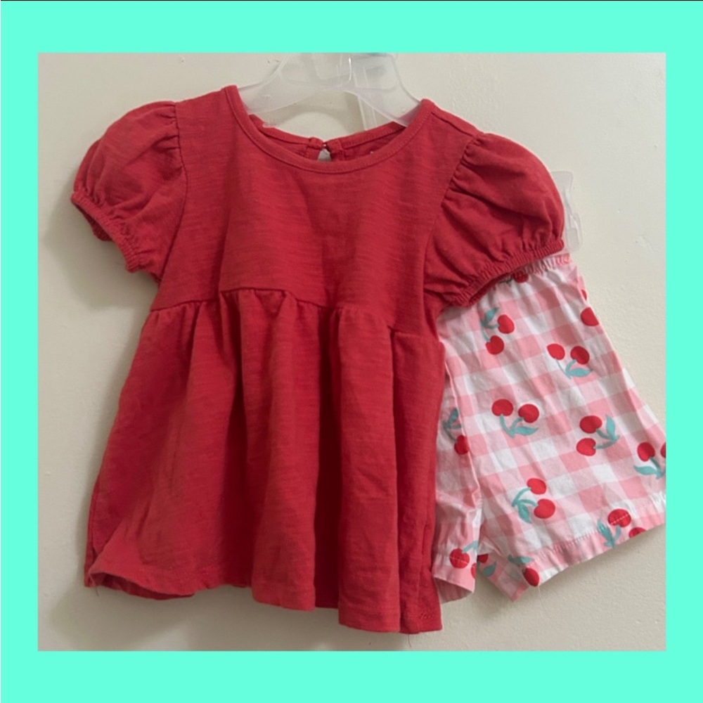 Kidgets Red Puff Sleeve Top and Cherry Shorts Set